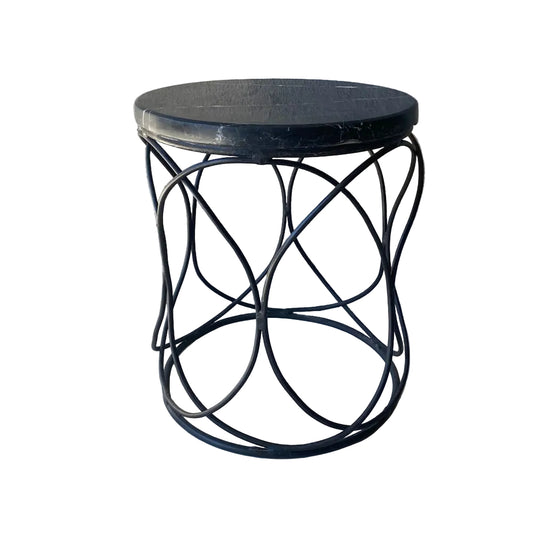Small round table with black marble top and metal base 