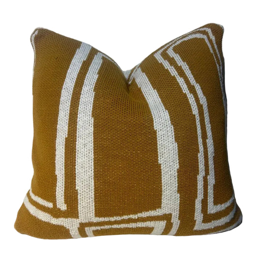 BLOCK & CHISEL OCHRE KNITTED SCATTER CUSHION INCLUDING INNER