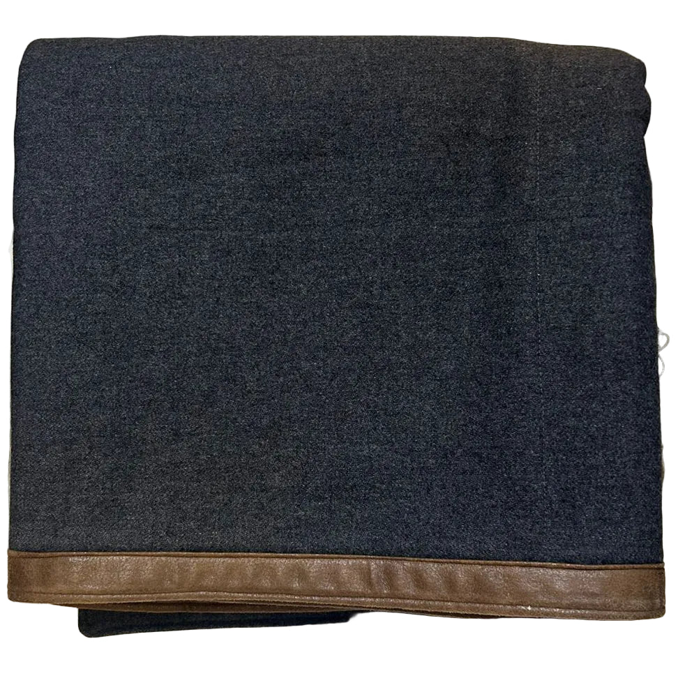 CHARCOAL FELT THROW WITH LEATHER BORDER