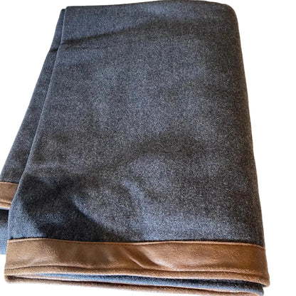 CHARCOAL FELT THROW WITH LEATHER BORDER