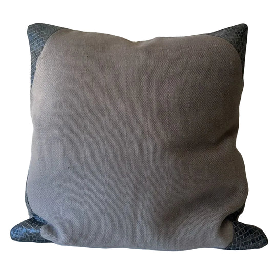 CHUNKY LINEN WITH LEATHER TRIM SCATTER CUSHION (COVER ONLY))