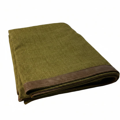 GREEN FELT THROW WITH LEATHER BORDER