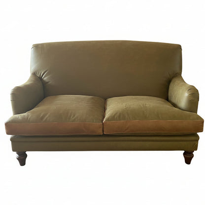 GREEN LEATHER 2 SEATER SOFA