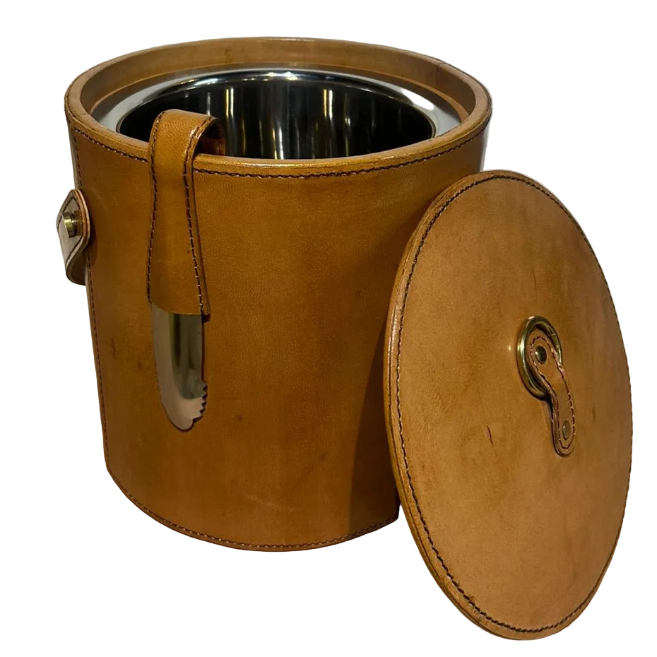 LEATHER ICE BUCKET WITH TONGS