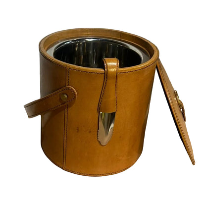 LEATHER ICE BUCKET WITH TONGS