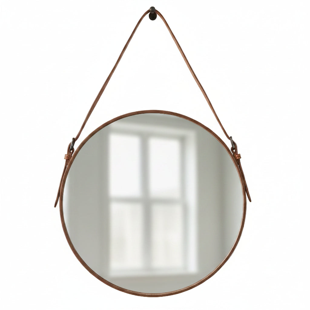 ROUND MIRROR WITH LEATHER STRAP