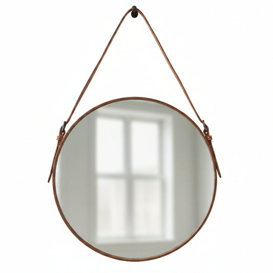 ROUND MIRROR WITH LEATHER STRAP