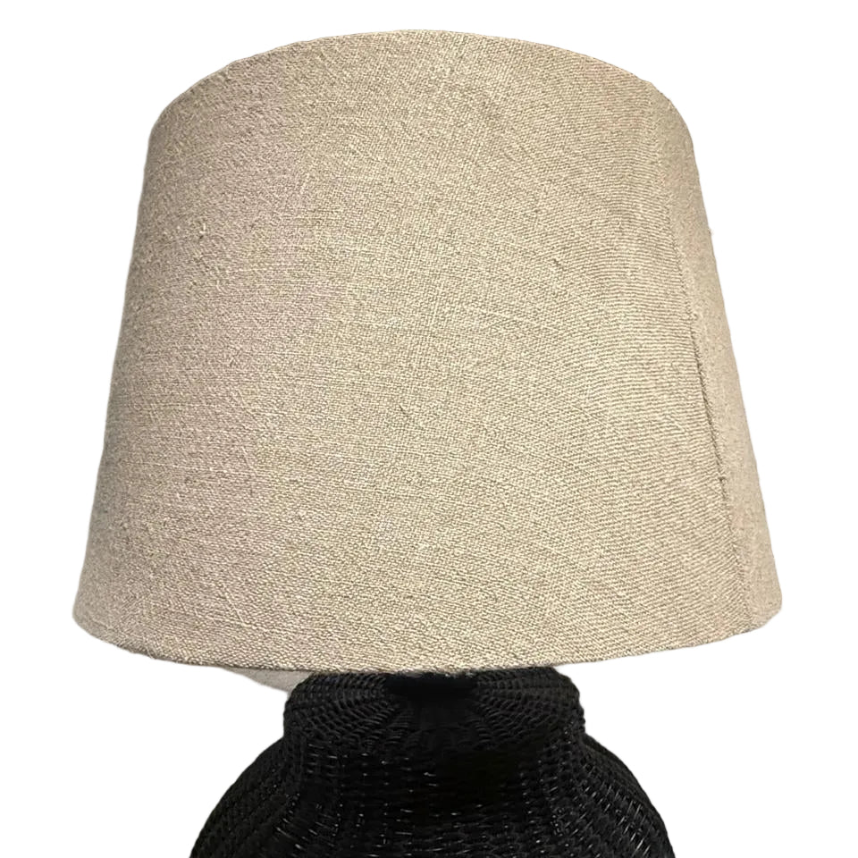 RATTAN LAMP BASE WITH LINEN SHADE