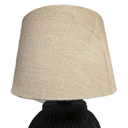 RATTAN LAMP BASE WITH LINEN SHADE