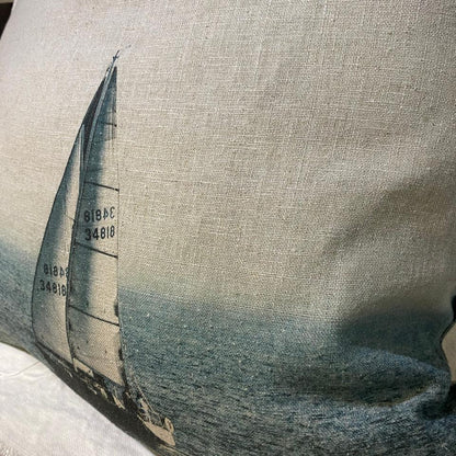 SAILING BOAT ON LINEN SCATTER CUSHION