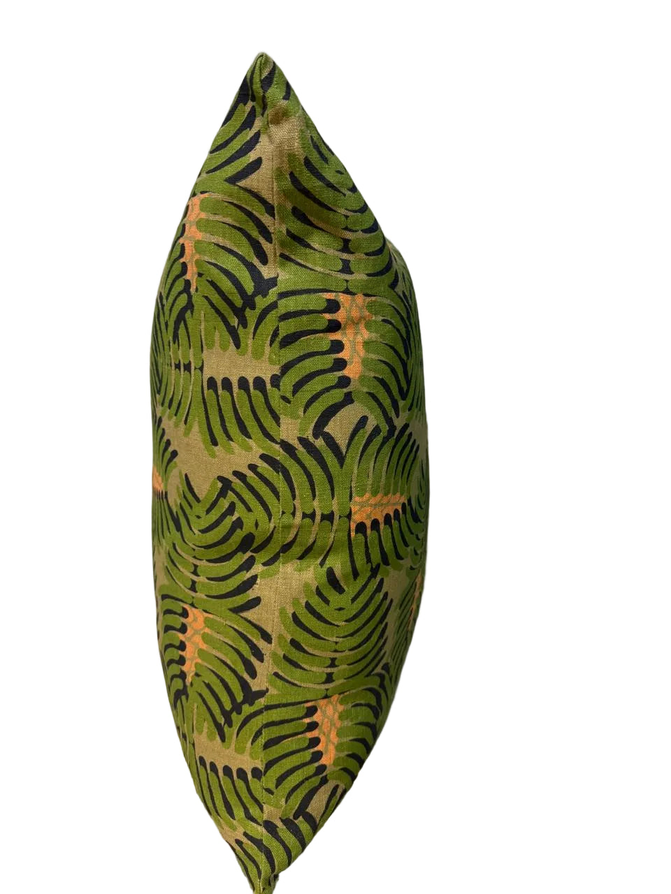Fabric with a leaf pattern in green and navy on a beige background scatter pillow cushion