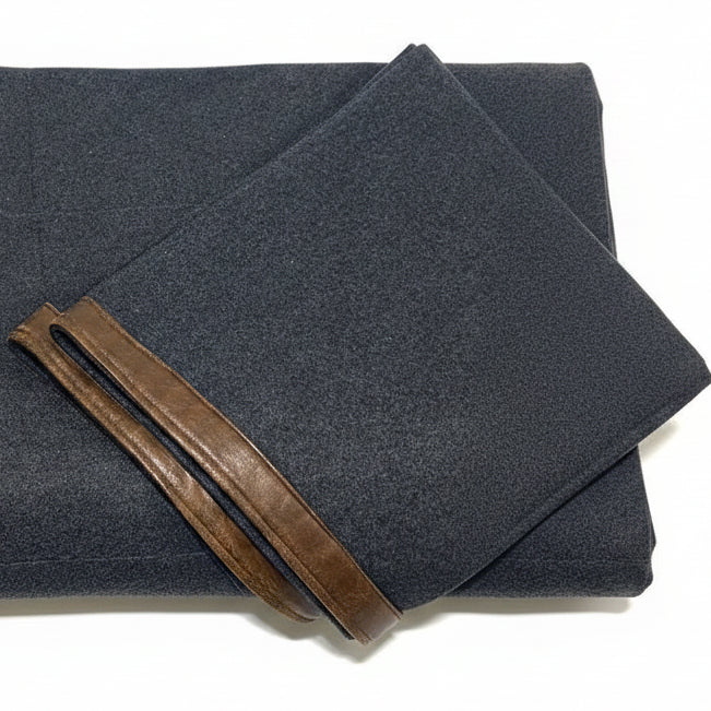 CHARCOAL FELT THROW WITH LEATHER BORDER